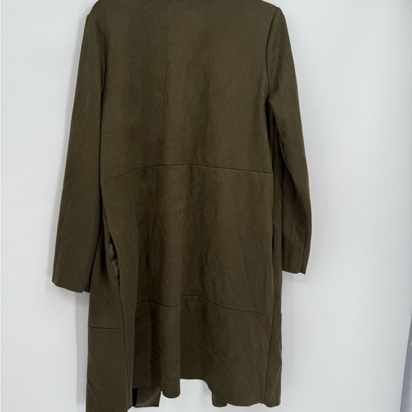 Zara Women's Green Faux Suede Open Front Long Coat Jacket Pockets Size Medium - Picture 7 of 10